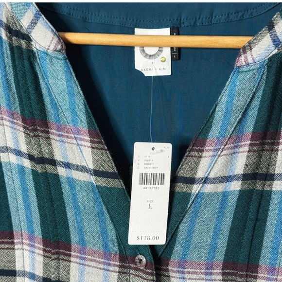 NWT Anthropologie Akemi + Kin Tunic Wool Blend Top Long Length Button Plaid Sz L - Picture 5 of 13